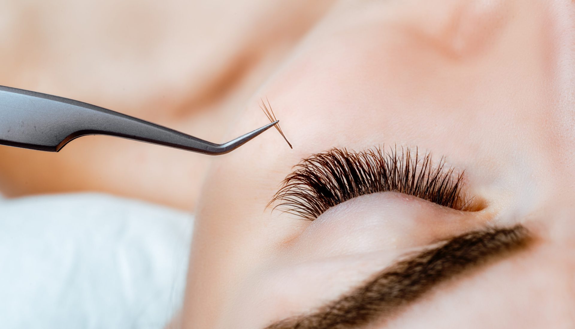 Woman Eye with Long Eyelashes. Eyelash Extension. Lashes. Close up, selected focus