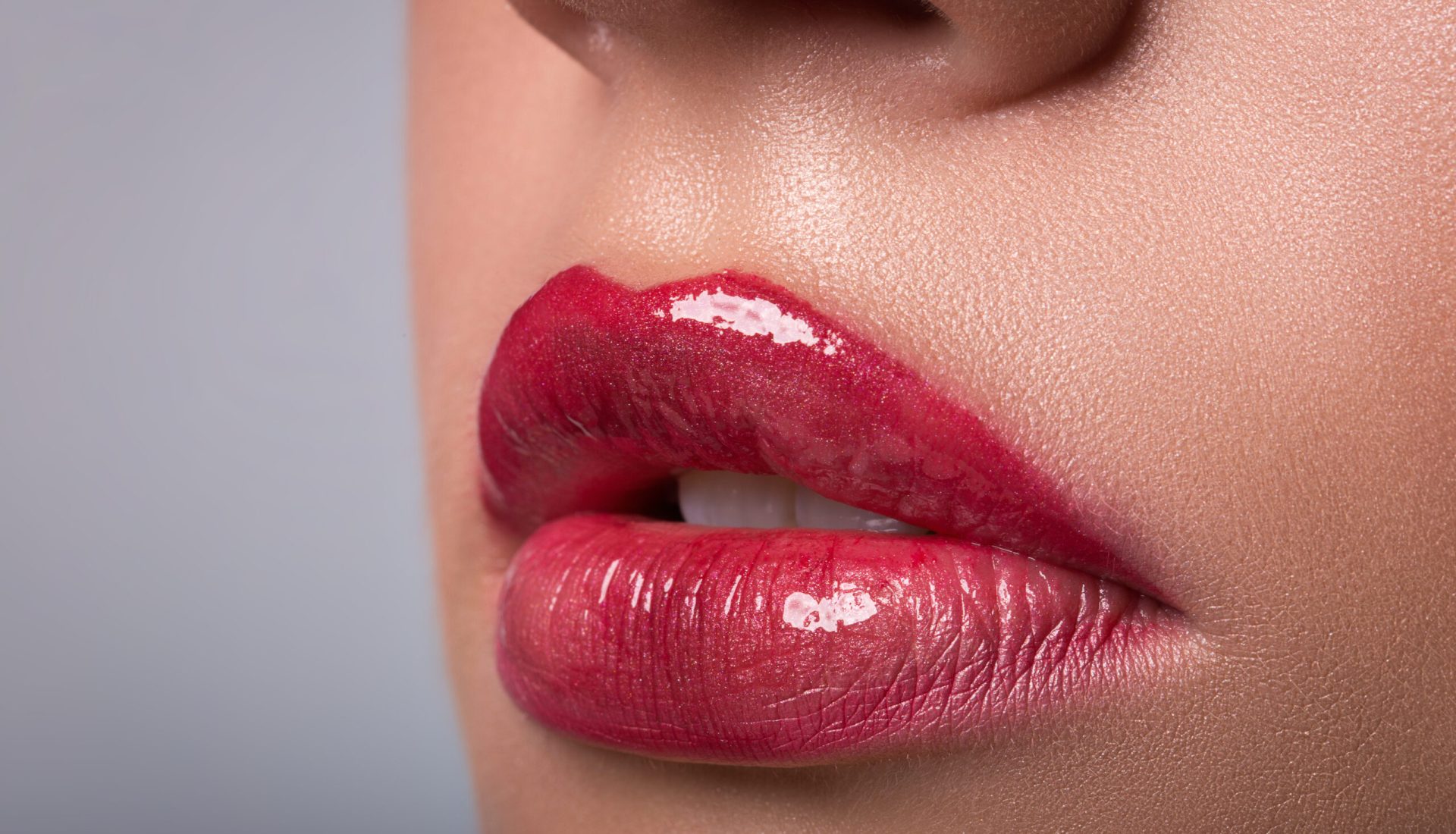 Woman red lips closeup